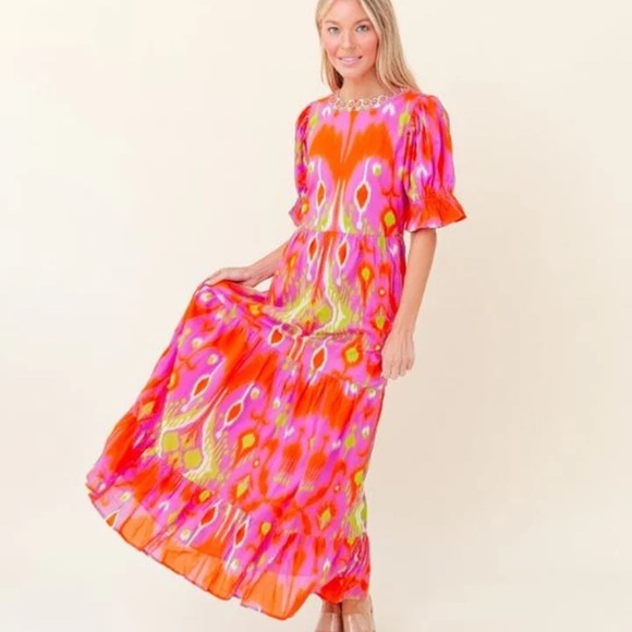 NEW Sheridan French Michola Dress In Strawberry Limeade Ikat Medium